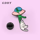 Брошь GDHY в виде НЛО, инопланетянина, кошка, эмаль, на лацкан, пришельцы, Милые Броши, значки, модные булавки, подарки для друзей, булавки, оптовая продажа