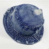 worn out distressed frayed brim design jean denim bucket hat for women men lady young girl summer fall fashion casual bucket hat