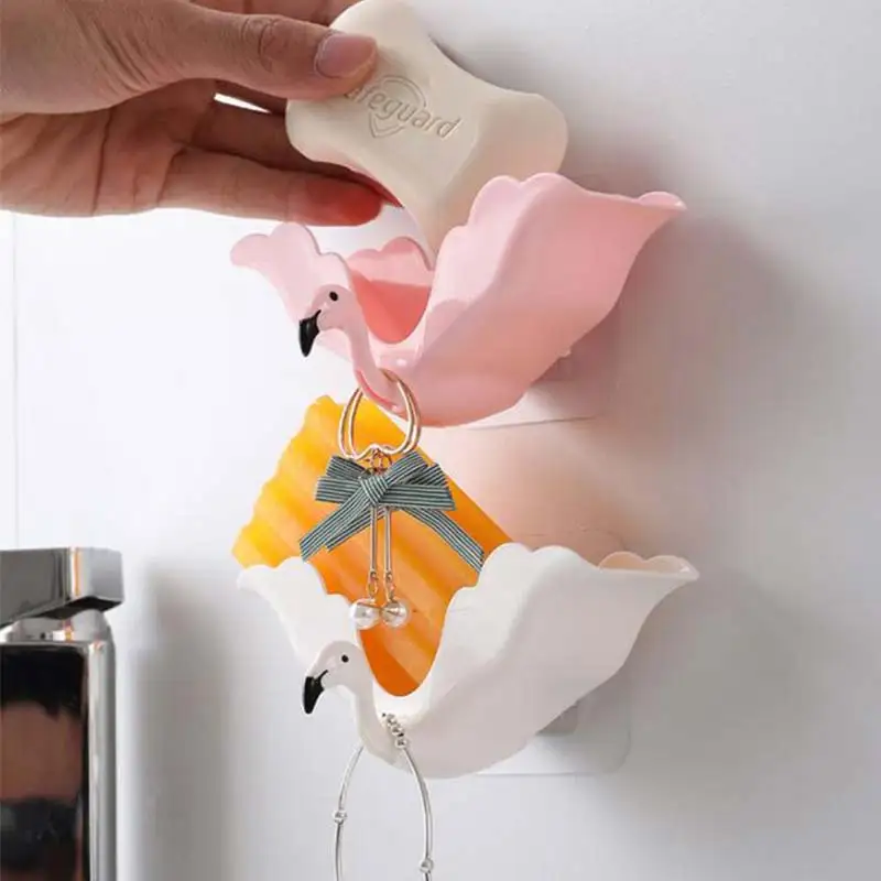 

Flamingo Shape Soap Box Drain Soap Holder Wall-mounted Box Shower Soap Holder Dish Storage Plate Tray Bathroom Supplies