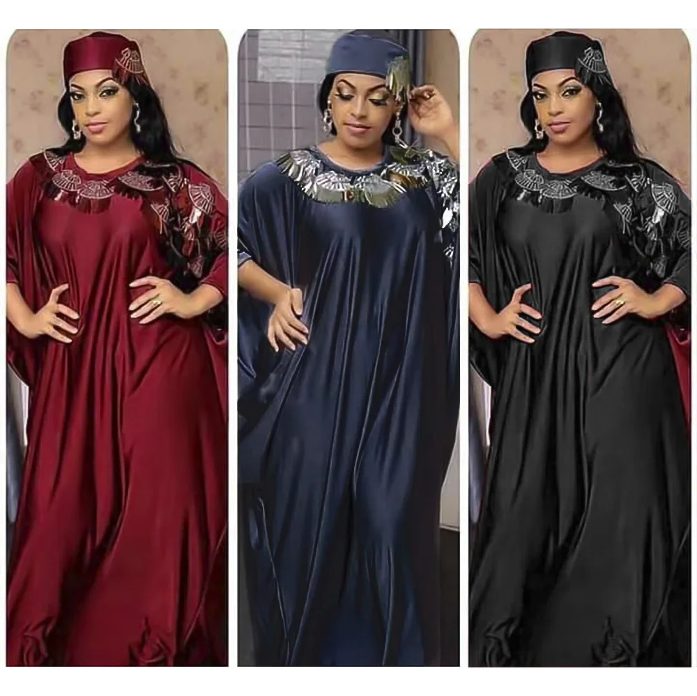 Платье Рамадан ИД Мубарак с блестками, мусульманская абайя с рукавами летучая мышь, кимоно, хиджаб, халат, платья, арабские африканские Даши...