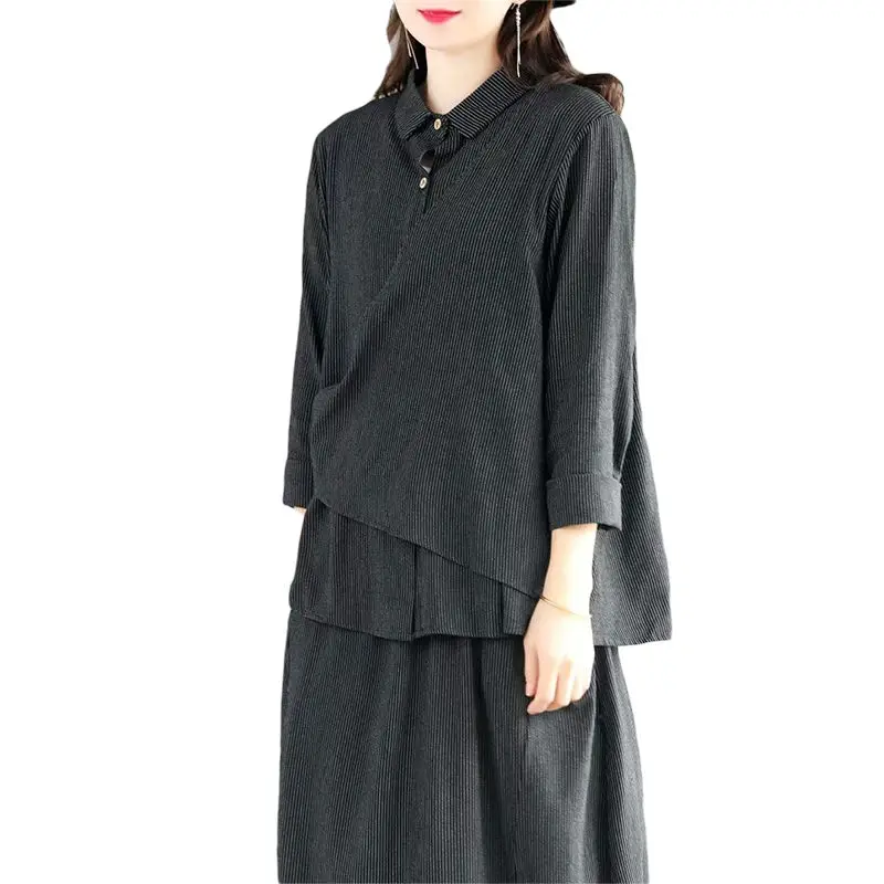 

Literary and Art Cotton and Linen Suit Female Two-piece Suit 2020 Spring Autumn T-shirt Long-sleeved Loose Linen Skirt Set K505