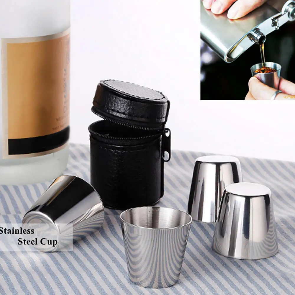 4Pcs/Set Travel Outdoor Practical Stainless Steel Cups Shots Set Glasses For Whisky Wine 30ml Portable | Дом и сад