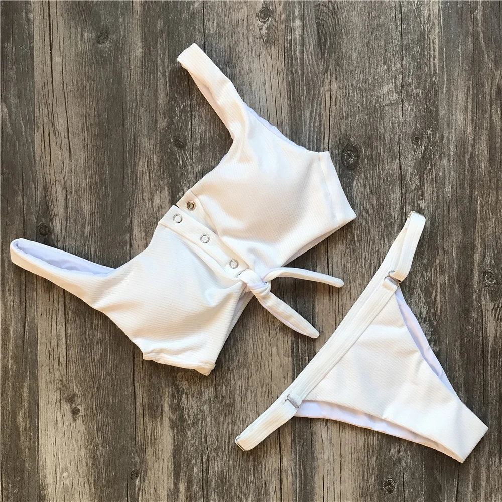 

Ribbed Swimsuit Tie Die Knot Bikini Push Up Buttons Bikinis 2020 Mujer Bathing Suit Women Swimwear Sexy Bathing Suits Brazilian