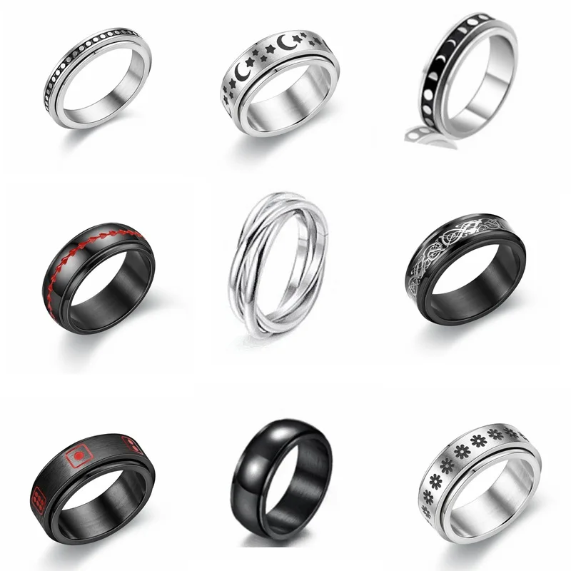 

Fashion Stars Moon Sun Rotatable Men's Rings Nordic Boho Retro Punk Gothic Cool Stuff Men's Finger-ring Jewelry Gifts Wholesale