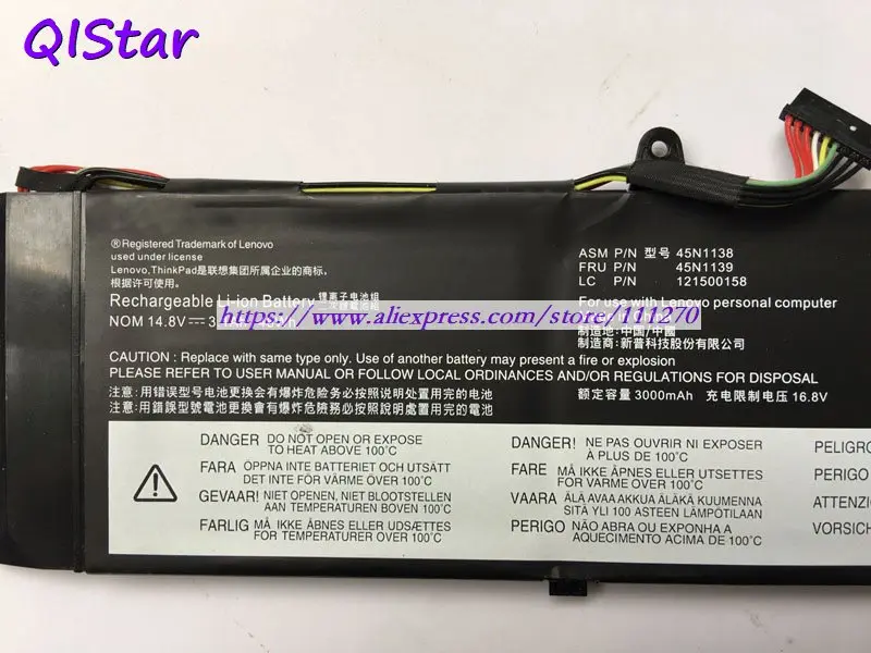 QISTAR 14,8 V 3100mAh натуральная 45N1138 45N1139 45N1140 45N1141 Аккумулятор для ноутбука lenovo ThinkPad S431 S440 V4400u серии