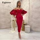 Красное Атласное короткое вечернее платье Eight Tree 2021, Пляжное вечернее платье с короткими рукавами-фонариками для выпускного вечера