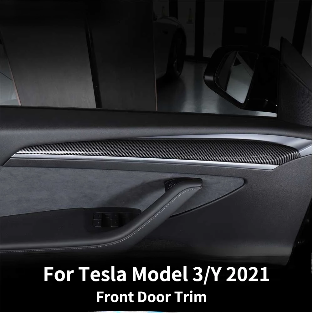 

For Tesla Model 3 2021 Accessories New Car Front Door Decoration Sticker Model Y Interior Matte Carbon Fiber ABS door side Trim