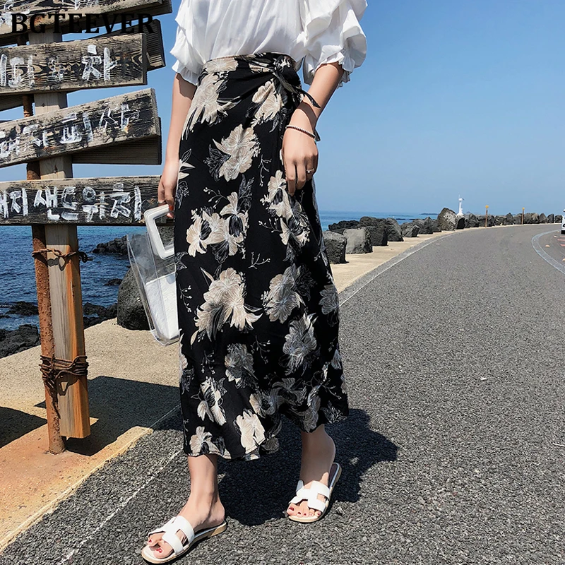 BGTEEVER весенне-летняя шифоновая юбка с цветочным принтом для женщин 2020 Слитная