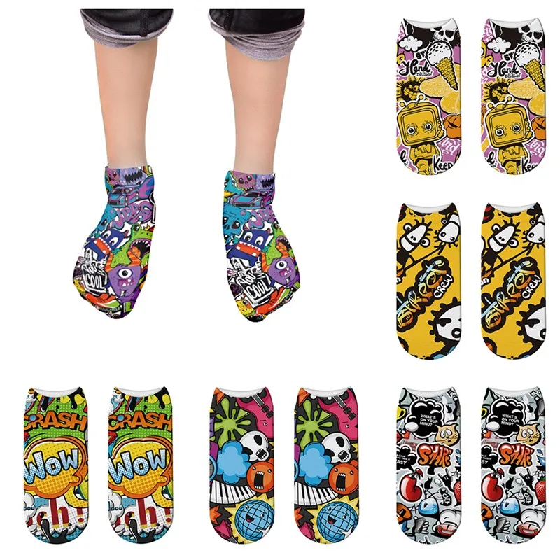 

Funny Cartoon Monster Printed Socks Unisex Fashion Harajuku Low Ankle Cotton Socks Cool Graffiti Compression Boat Sox for Female