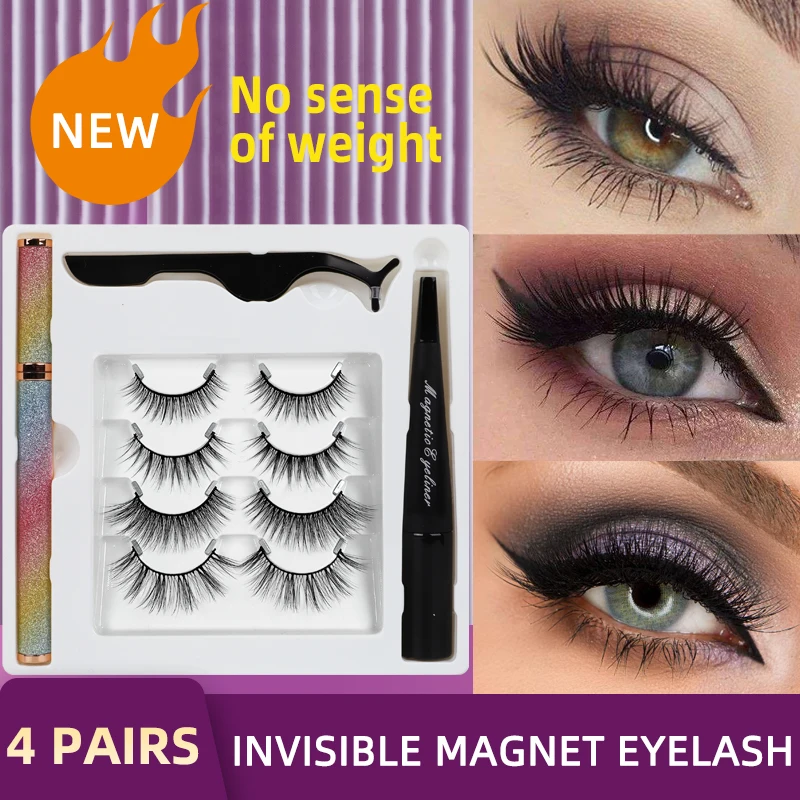 

4 PAIRS Cruelty Free Magnetic Insivible Eyelashes Wholesale Mink Lashes Handmade Natural Mink Dramatic Lashes Pestañas Postizas