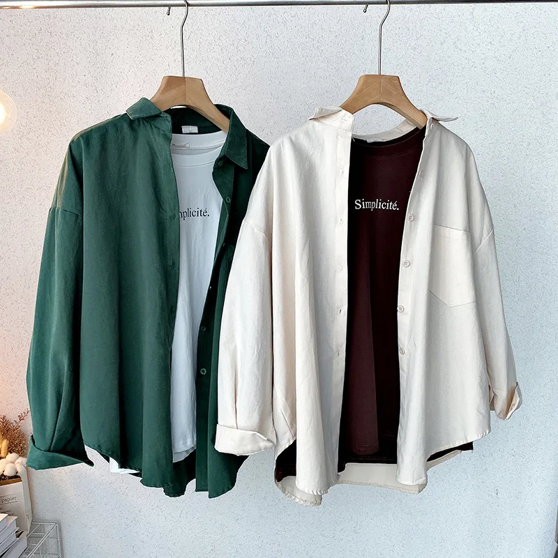 

Женская однобортная рубашка с длинным рукавом, Однотонная рубашка в простом стиле с отложным воротником и одним карманом, Осень-зима 2021