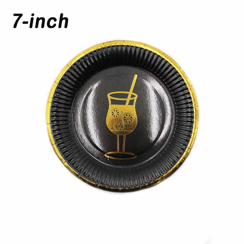 7-inch Plate 10pcs 65 шт Свадебные украшения для дня рождения, черные одноразовые столовые приборы, тарелки, бумажные трубочки, принадлежности для вечеринки, сувениры для детского душа - Цвет: 7-inch Plate 10pcs
