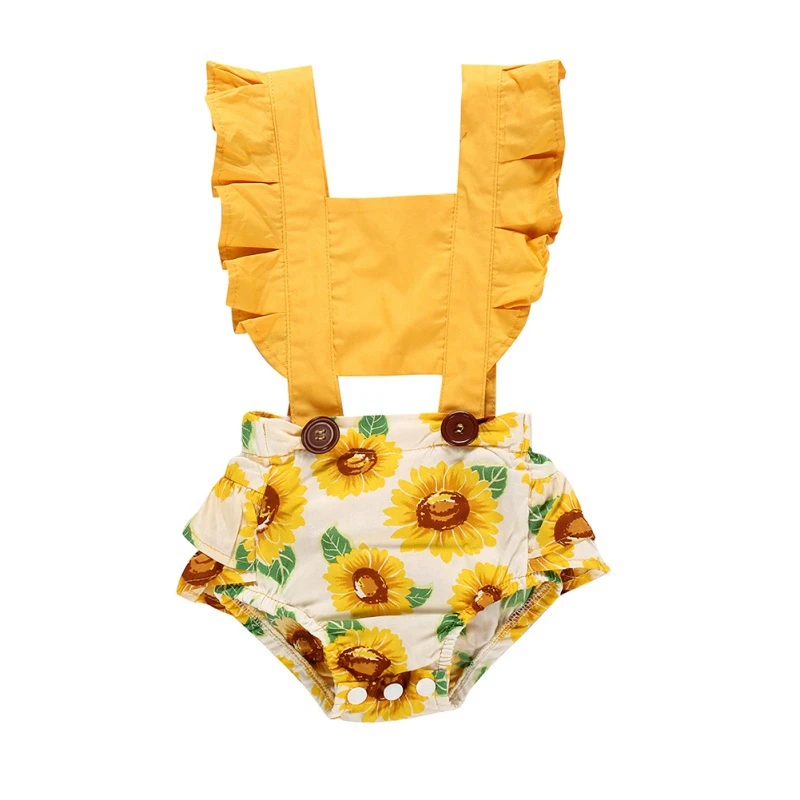 

Infant Newborn Baby Girl Sunflower Ruffle Romper Jumpsuit Outfits Clothes with Headband Baby Outfits Clothes Set