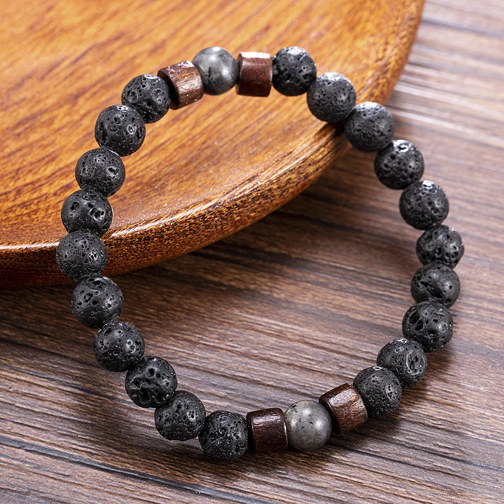Модные женские и мужские эластичные бусины из лавового камня в Стиле Йоги