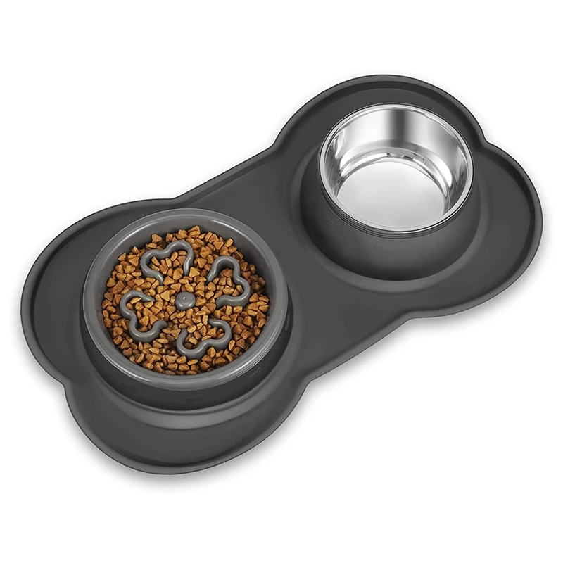 

Dog Food Bowls Stainless Steel Pet Bowls & Dog Water Bowls with No-Spill and Non-Skid, Feeder Bowls with Dog Bowl Mat