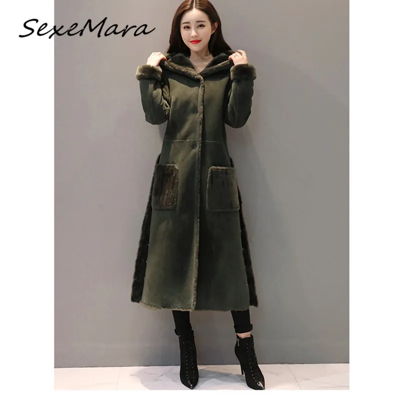 

Korean Style Fashion Fur Hooded Women Coats Elegant Oversized Single Breasted Warm Long Coats