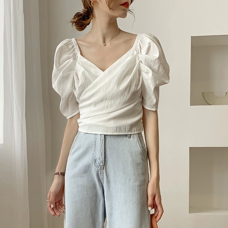 С короткими рукавами шифоновая блузка с женские летние блузки 2021 новое шикарное