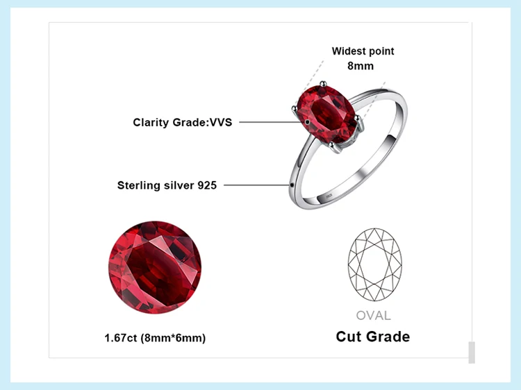 Jewelrypalace 1.6ct Подлинная красный гранат Solitaire Кольца для Для женщин овальным вырезом Solid 925 серебро Талисманы модные Интимные аксессуары