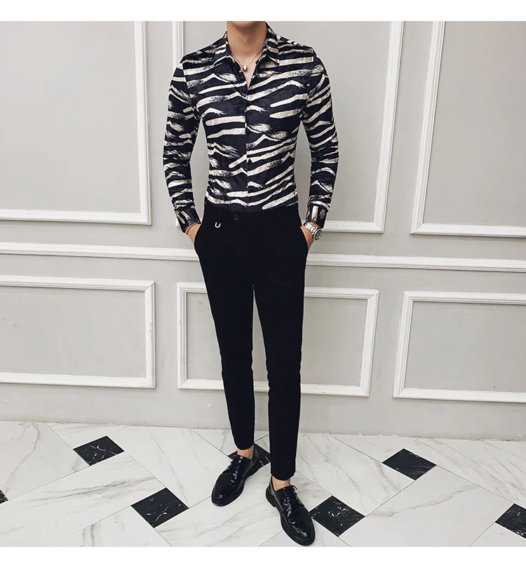 

Office Shirts Mens Striped Printed Full Shirts Mens Fashion 2020 Winter Thick Mens Velvet Dress Shirta Mens Long Sleeve Business