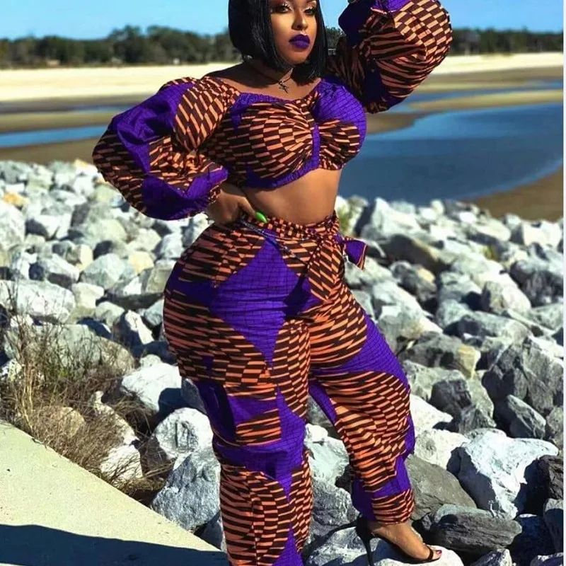 Геометрический комбинированный винтажный Женский комплект с длинным рукавом