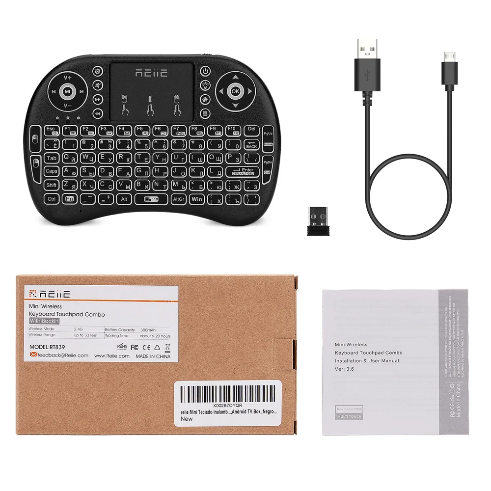 

Reiie i8L 2.4G Russian Wireless Mini Keyboard with Touchpad ,changeable color LED Backlit, Li-ion Battery for TV box, PC