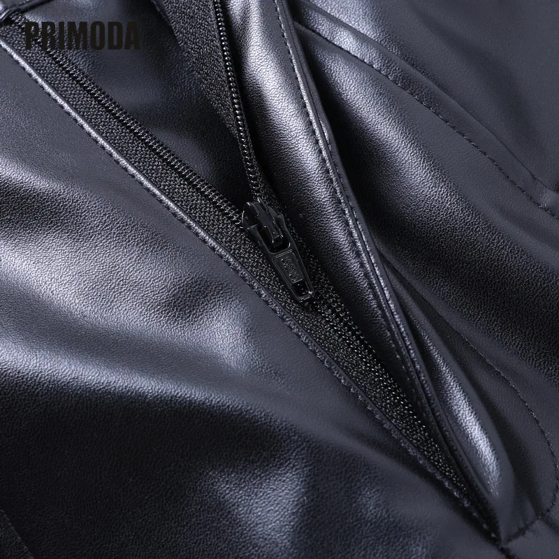 

Faux PU Leather Pants Women Fashion Lady Elastic Straight Zippers Autumn Pants Drawstring Sweatpants Pocket Cool Trousers PR194M