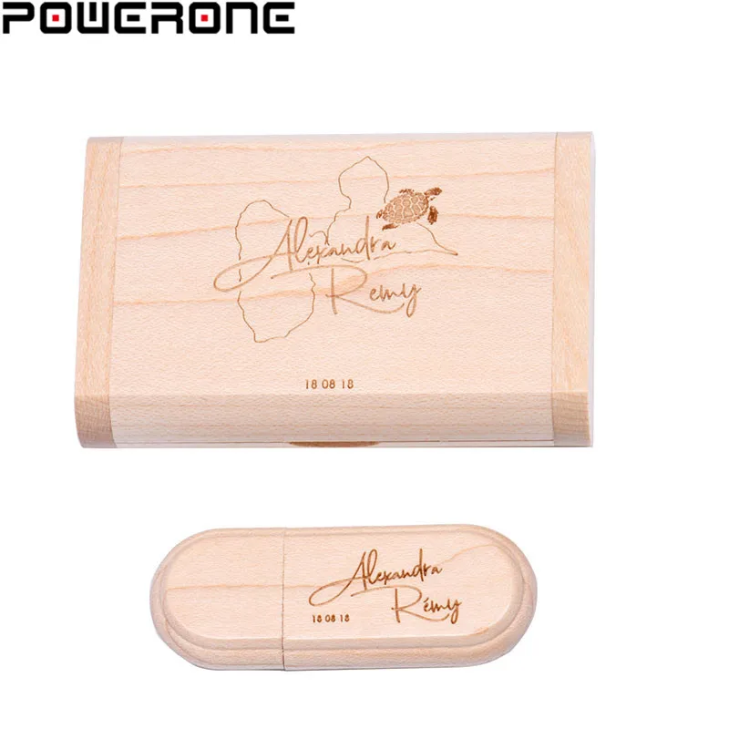 POWERONE (1 шт. бесплатный логотип) лазерная гравировка деревянный + коробка Флешка 4