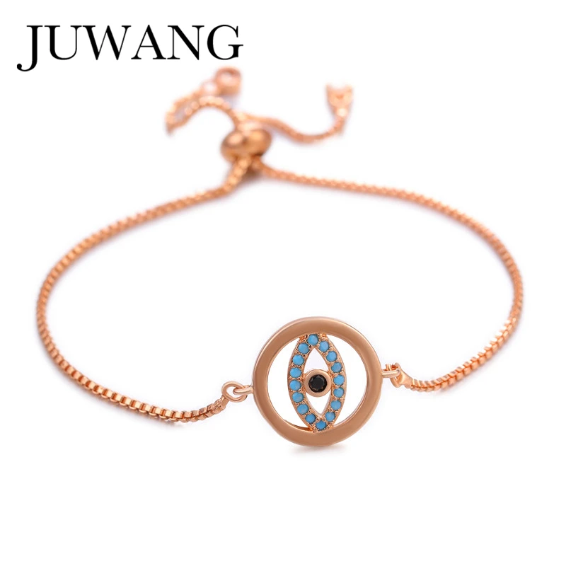 

Classic Blue Evil Eye Women Bracelets Adjustable Rose gold/silver Color For Female Pave CZ Blue Eye Bracelet Copper Jewelry