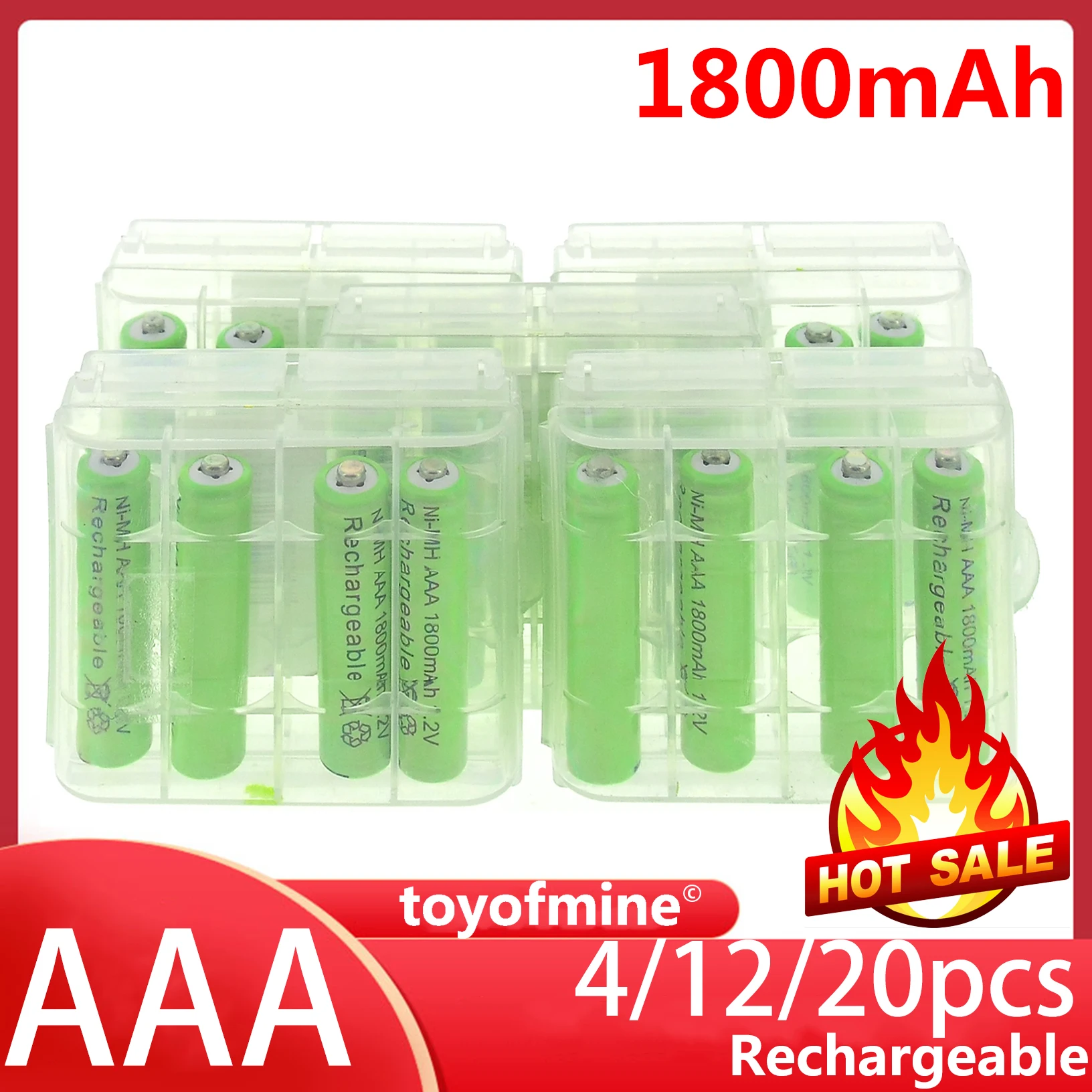 4/12/20 шт 3A AAA 1800mah NiMH 1 2 v зеленая аккумуляторная батарея с пластиковым чехол для