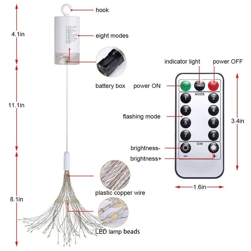 

180 LEDS Firework String Lights Fairy Lights 8 Modes Copper Silver Lamp Remote Control String Light Party Festival Decoration