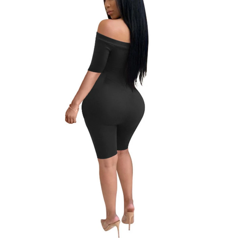 Женский неоновый комбинезон с вырезом лодочкой открытыми плечами цельный