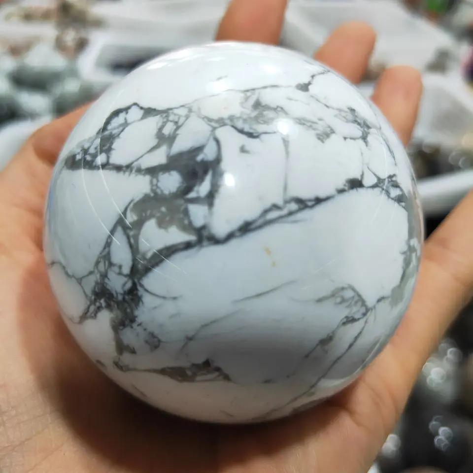 

Natural Stone White Howlite Turquoise Sphere Crystal Globe Ball Chakra Healing Reiki Stone Carving Crafts,Minerals