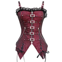 gothic corset women retro vintage clothing stripped print metal chain slimming waist trainer shaperwear double straps corselet