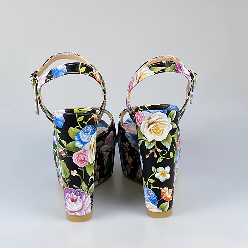 

Olomm 2021 New Women Summer Sandals Pretty Flowers Wedges High Heels Open Toe Elegant Blue Dress Shoes Women US Plus Size 5-20