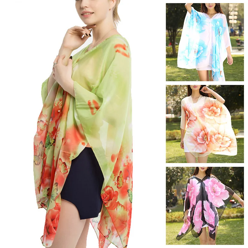 

1pcs summer new style buckle sunscreen shawl seaside beach changeable silk scarf for driving and cycling sunshade scarf