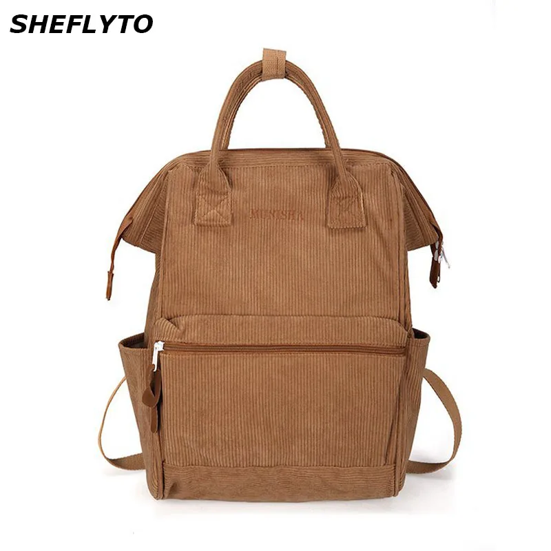 

2019 Corduroy Backpacks Women School Bags For Teenager Girls Mochila Larger Capacity Casual Travel Backpacks Female Rucksack