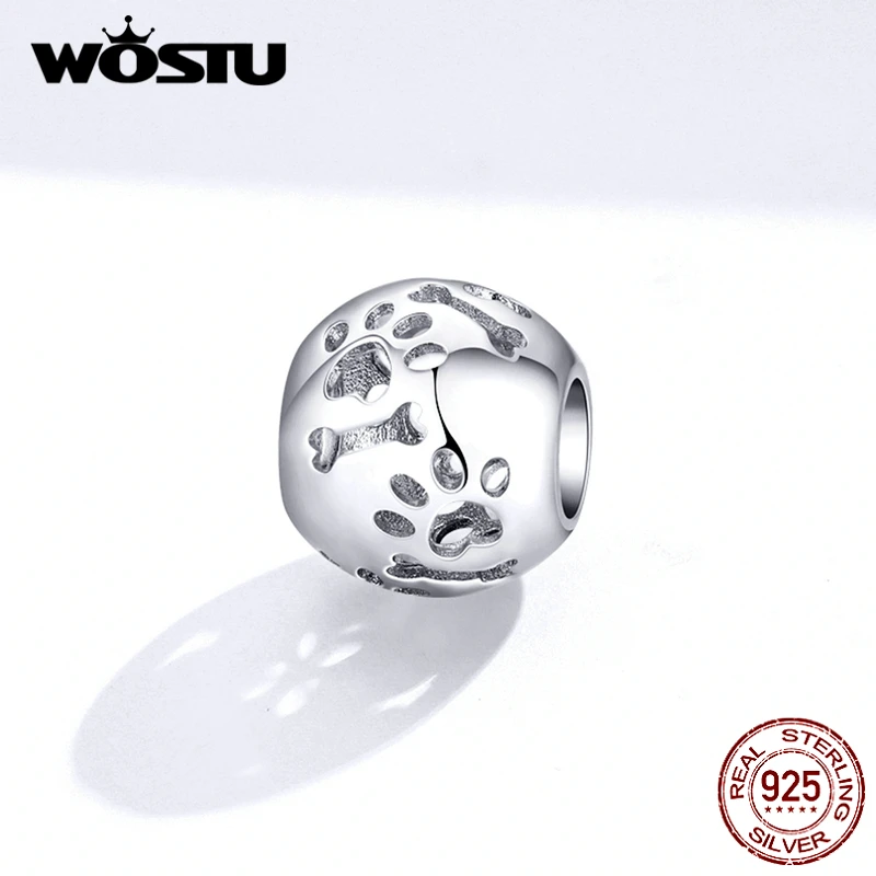 WOSTU подлинные 925 пробы серебряные бусины "следы" Круглые Подвески подходят к оригинальным браслетам Подвеска серебряные ювелирные изделия FNC140