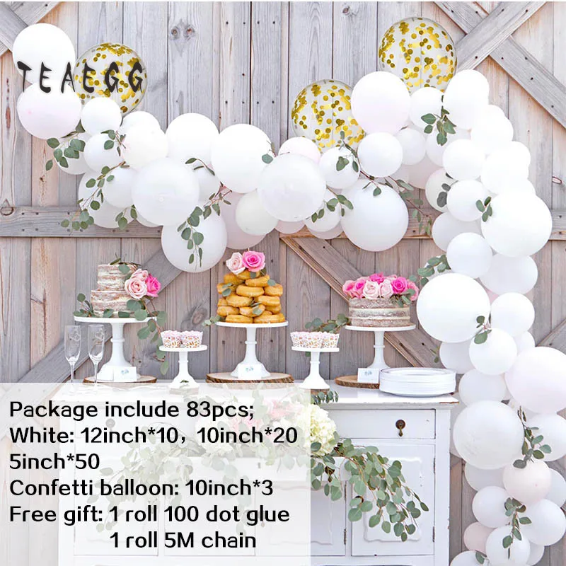 83 шт./компл. 12 'ཆ'' Белый Свадебный шар гирлянда арочный комплект на