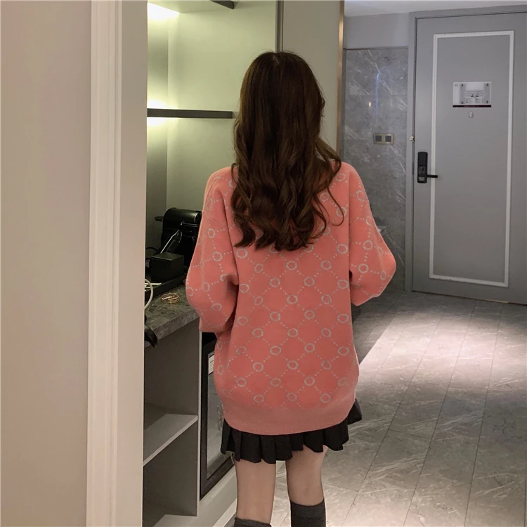 

sweet knitted cardigans print full v-neck Korean style Sweaters Spring and autumn Women's Clothing tops high quality fashion hot