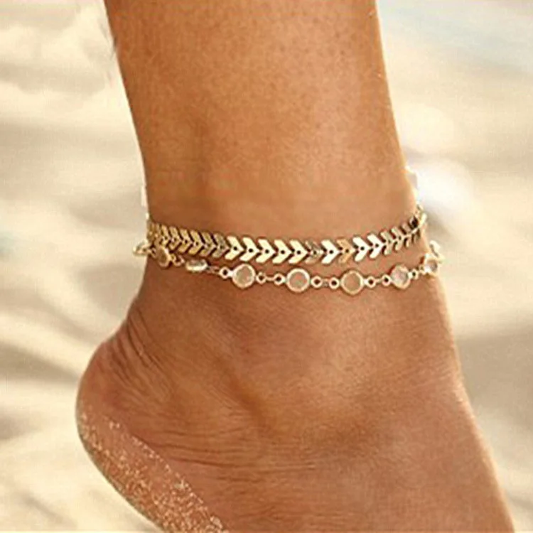

Titanium steel fashion women's jewelry double-deck anklet female retro ethnic style beaded foot ankle chain summer sandy beach