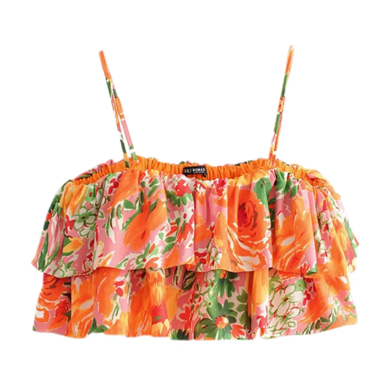 Женская блузка с принтом и вырезом лодочкой короткий стиль без рукавов