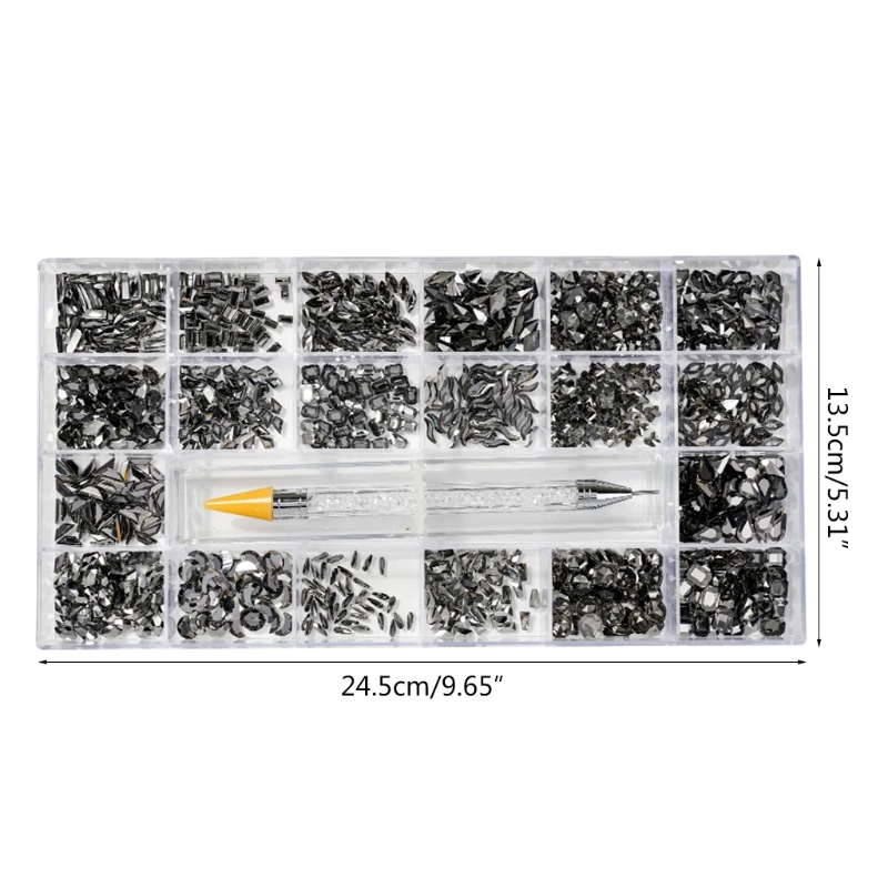 

Q1QD 21 Grids Nail Rhinestones Set Multi Shape for Nails Art Decorations with Wax Pencil Makeup Decor DIY Crafts for Salon Home