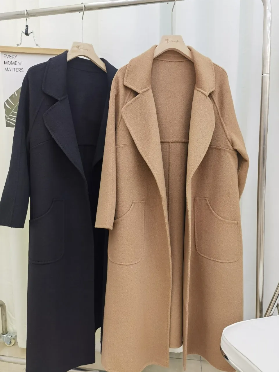 

SuperAen Double Sided Cashmere Coat 2021 Autumn Winter New Loose Solid Corrugated Fashion Wool Coat Open Stitch