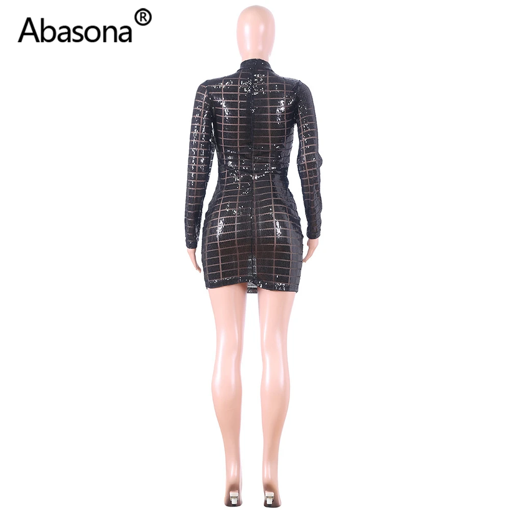 Abasona, Осеннее, зимнее, женское, с длинным рукавом, геометрический рисунок, сексуальное, облегающее, мини платье, из прозрачной сетки, обтягивающие, с блестками, платья, вечерние, для ночного клуба