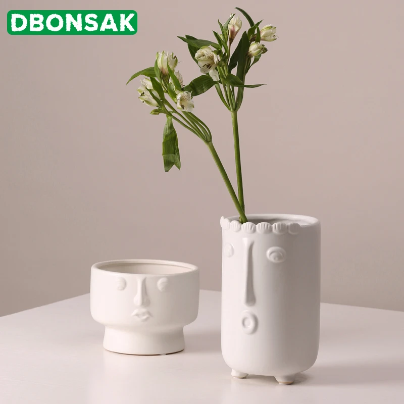 Керамическая ваза с изображением лица человека цветочный горшок абстрактным