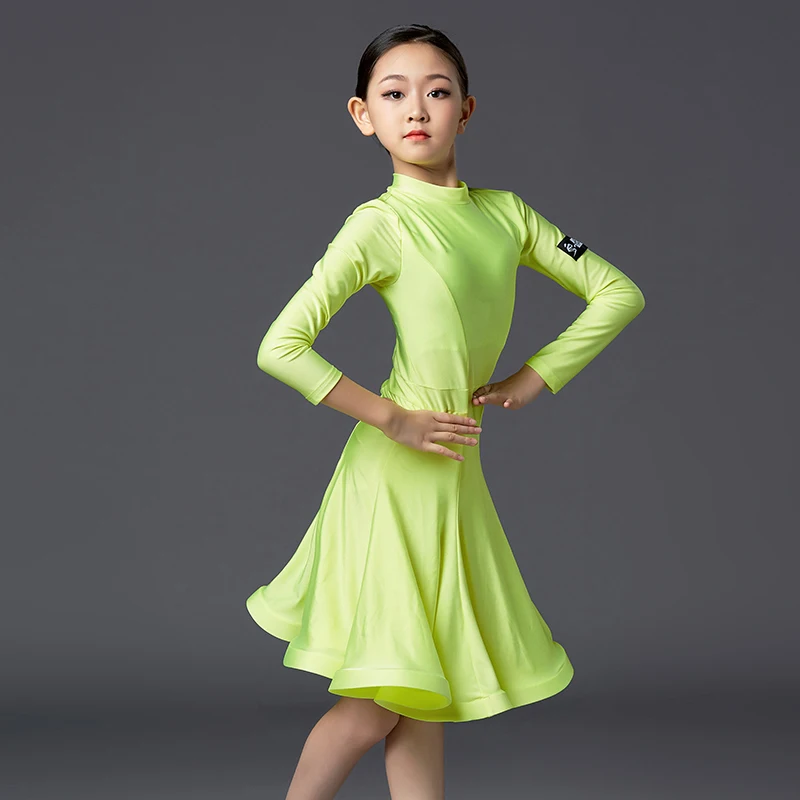 

Latin Dance Dress Children Long Sleeve Rumba Cha Cha Samba Tango Performance Dancewear Girls Practice Clothing 7 Colors DN4703