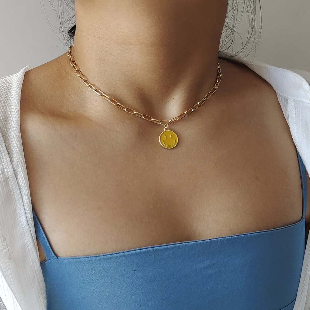 Милый эмалированный кулон ZX с лицом подобного цвета ожерелье для женщин Золотая