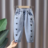 1 2 3 4 5 6 year girls baby clothes love denim trousers for spring toddler girls baby clothing kids elastic band jeans pants