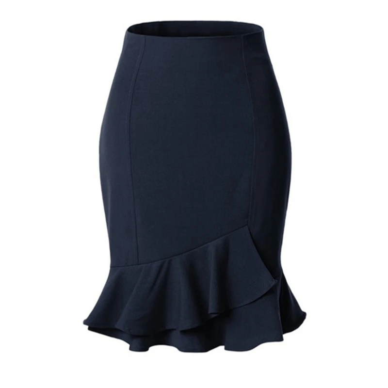 

Fashion Solid Color Women Skirts High Waist Slim Ruffled Skirt Female Spring Summer Vintage Split Stretchy Skirts For Femme