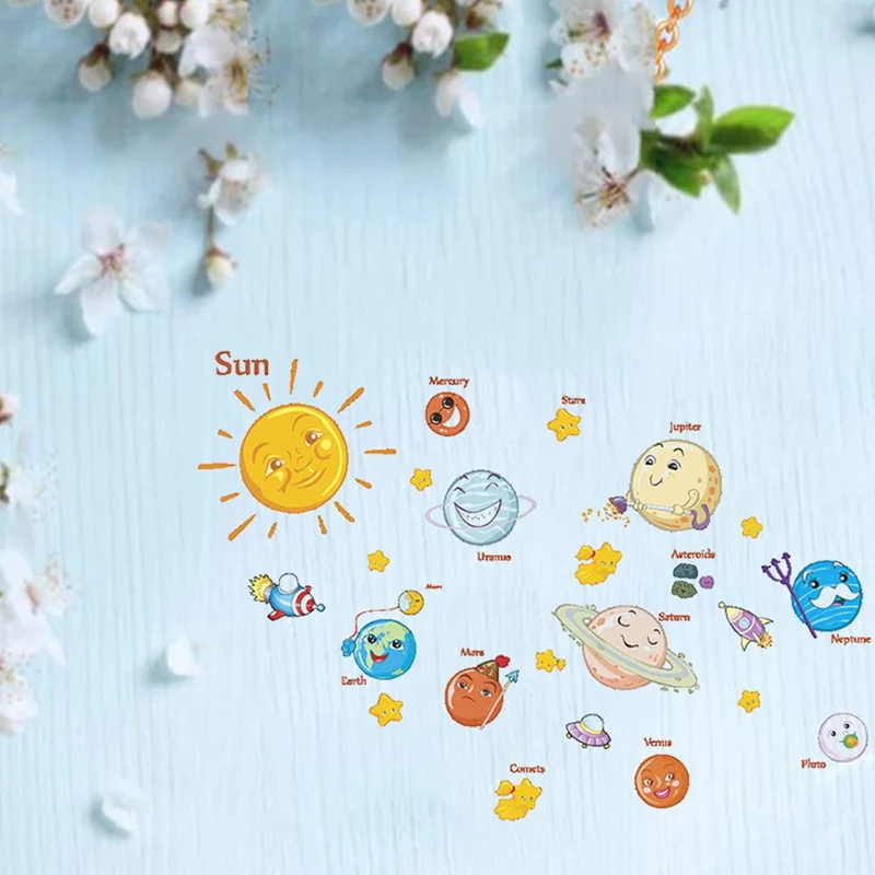 Мультяшные настенные стикеры на солнечную систему для детской комнаты звезд